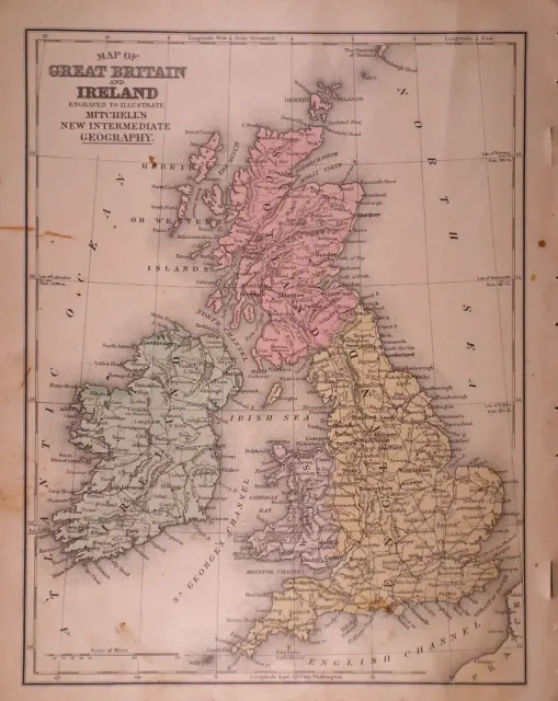1890 Map ~ GREAT BRITAIN & IRELAND - ORKNEY ISLANDS - IRISH SEA (9x12)-#1646