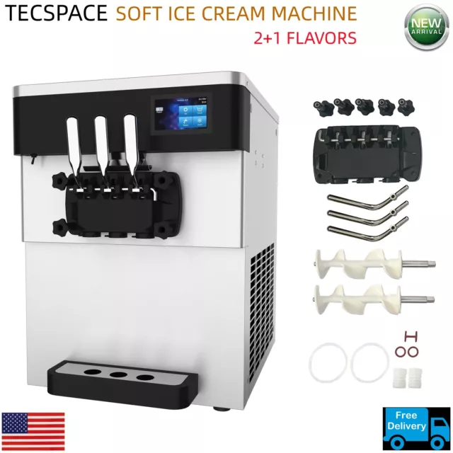 TECSPACE Commercial Soft Ice Cream Machine 2200W Frozen Yogurt Maker 20-28 L/H