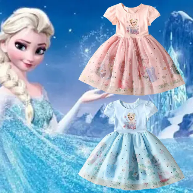 Kids Girls Elsa Princess Tutu Dress Frozen Fancy Dress Up Party Cosplay Costume