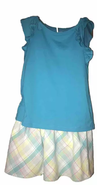 Gymboree Outlet Crazy 8 Aqua Top Plaid Skirt Headband New 3pc 2