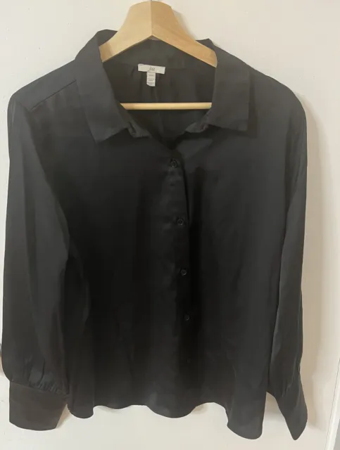 Womens’s Joie Black Satin Blouse Long Sleeve Button Silky Top Office Size L NWT!