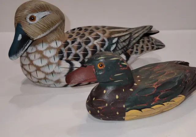 Faux Wood Resin Duck Decoy Hunting Wildlife Cabin Lodge Decor Figurine Lot Of 2