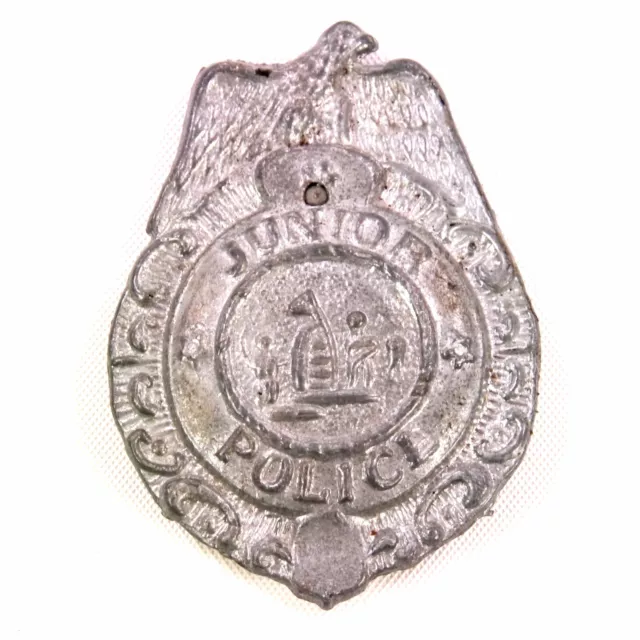 Vintage 1950's Junior Police Badge Detective Eagle Silver Tone Pot Metal Pinback