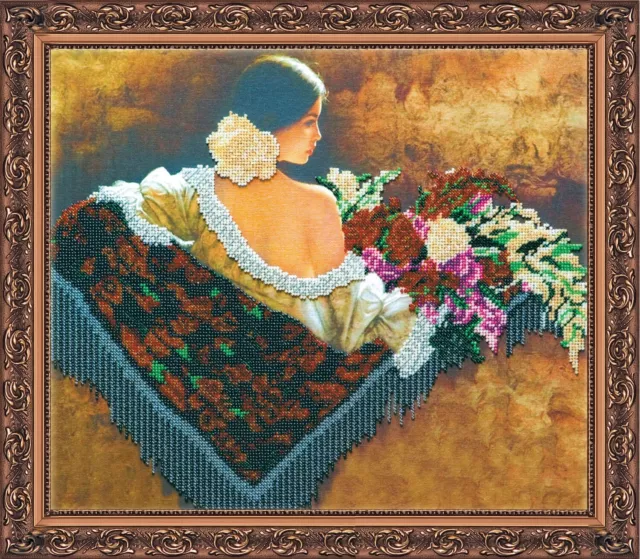 DIY Bead Embroidery Needlepoint Kit "Senorita " Stitching Handmade Beadwork