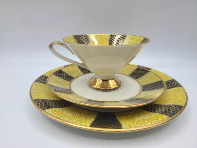 MCM 3 Piece Yellow Gold Pattern Oscar Schaller Bavaria Elfenbein Porzellan