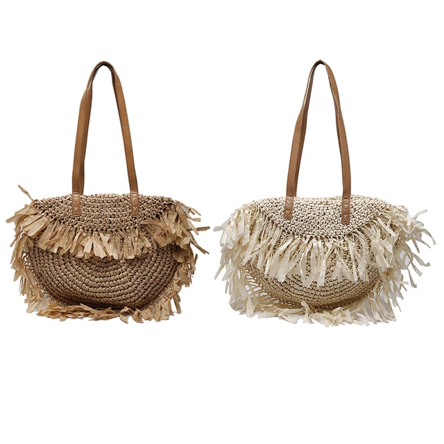 Straw Semicircle Shoulder Bag Women Female Summer Rattan Handmade Tassel Handbag