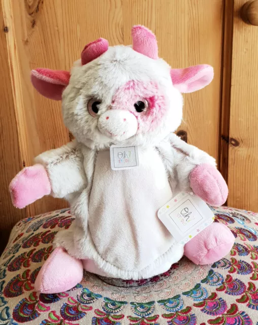 Oh Studio Grey Pink Cow Hand Puppet Marionette Baby Comforter Soft Plush Toy