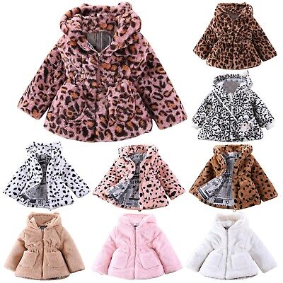 Kids Baby Girls Fluffy Fur Hooded Coat Winter Fleece Jacket Warm Outerwear