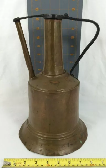 Vtg Hand Hammered Solid Copper Pitcher Jug Forged Iron Handle 13" Tall Israel