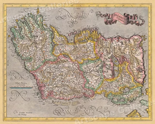 Ireland 1620 Vintage Style Decorative Historic Irish Map - 24x30
