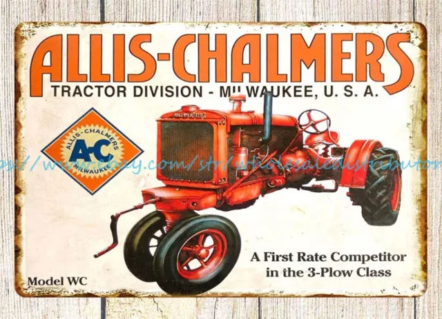 Allis Chalmers Modelo Competidor WC Tractor Metal Letrero Estaño Decorativo Pared Rústica