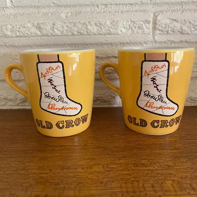 2 Old Crow Bourbon Kentucky Whiskies Coffee Mugs Broken Leg Ski Patrol 1960s MCM
