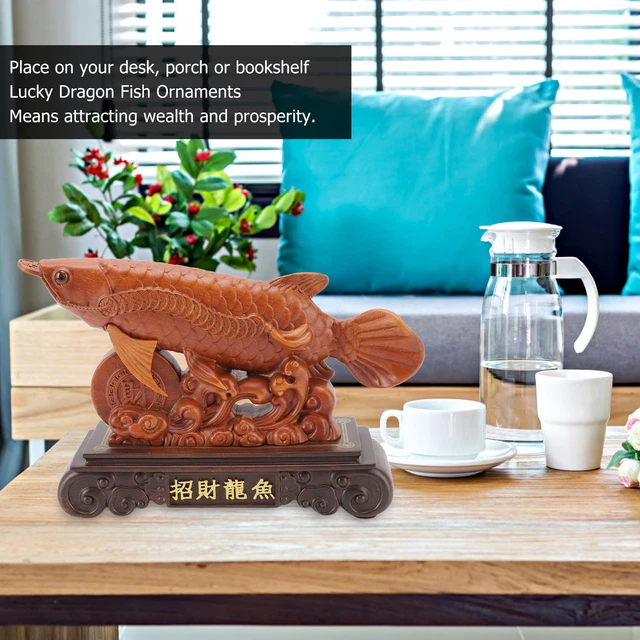 Lucky Dragon Fish Ornaments Attract Wealth Chinese Feng Shui Resin Statue HG 3