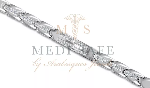 Premium Titanium Magnetic Crystal Healing Bracelet/Bangle. Ladies/Mens. Silver