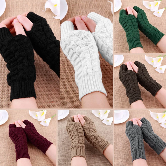 Womans Cable Knit Winter  Fingerless Gloves With Thumbhole Arm Warmers Mittens