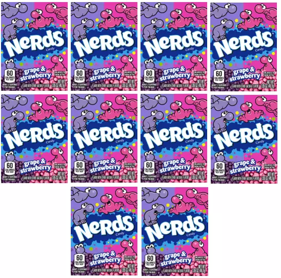 900637 10x 46.7g BOX GRAPE & STRAWBERRY NERDS PURPLE PINK TINY TANGY CANDY