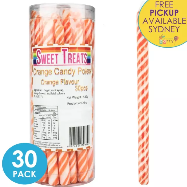 30x ORANGE CANDY POLES STICKS BUFFET LOLLIES BIRTHDAY PARTY BAG FAVOURS