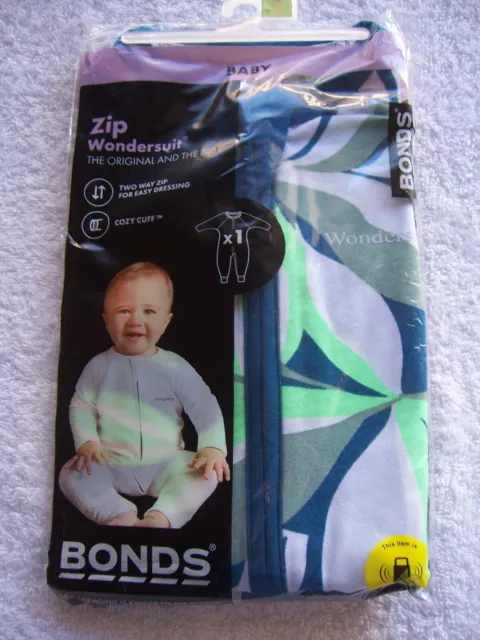 BNIP Baby Boy's Bonds Blue & Green Zip Wondersuit Coverall Sleeper S1ze 000