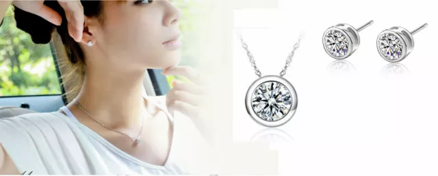 Beautiful  Silver SP Dot 1.5 Cts CZ Jewelry Set: Necklace+Earring