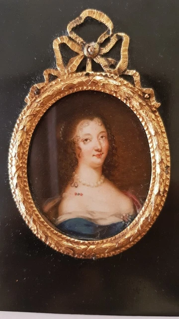Antique Unique Portrait Miniature Painting Elegant Woman Wood Frame 18th Century