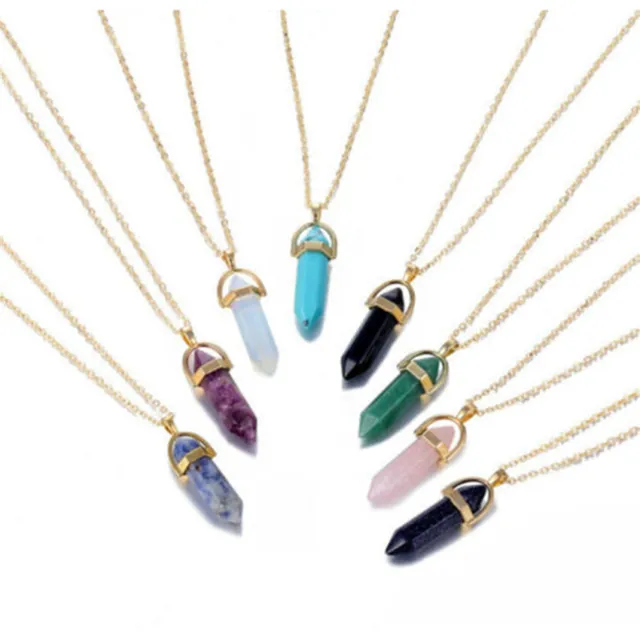 Fashion Quartz Chakra Crystal Healing Point Cut Gemstone Pendant Reiki Necklace