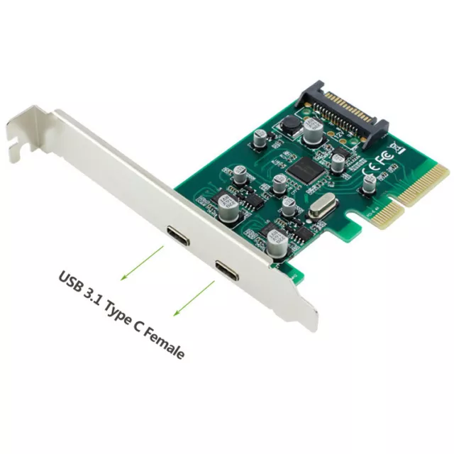 PCI-E 4x Express to USB 3.1 USB-C Type C Dual Port Add on Expansion Card Adapter