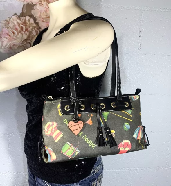 Dooney and Bourke Retired  Miami Beach Day Zip Tote  Tassel Coated Canvas Purse