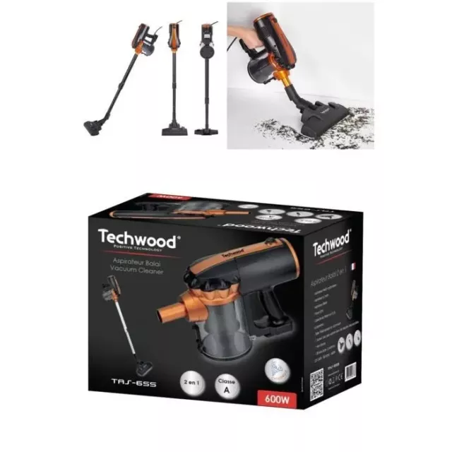 Aspirateur Balai 2en1 500mL 600W Techwood Orange Balai à main filaire cyclonique