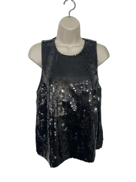 J CREW Women's Medium Sequin Shell Top Elegant Blouse in Black Retail $228.00