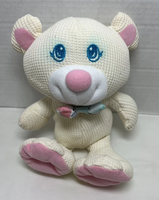 Fisher Price Cozies 1994 Thermal Waffle Weave Cream Kitty Cat Bear Toy w/ Bow