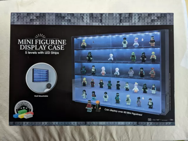 Mini Figure Display Case Cabinet 5 Level Shelves With LED Strips Wall Mounted