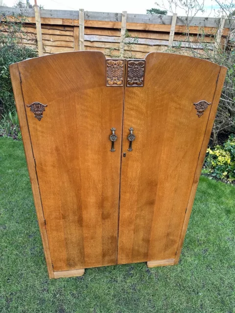 Antique Art Deco / Edwardian Oak Small Double Wardrobe