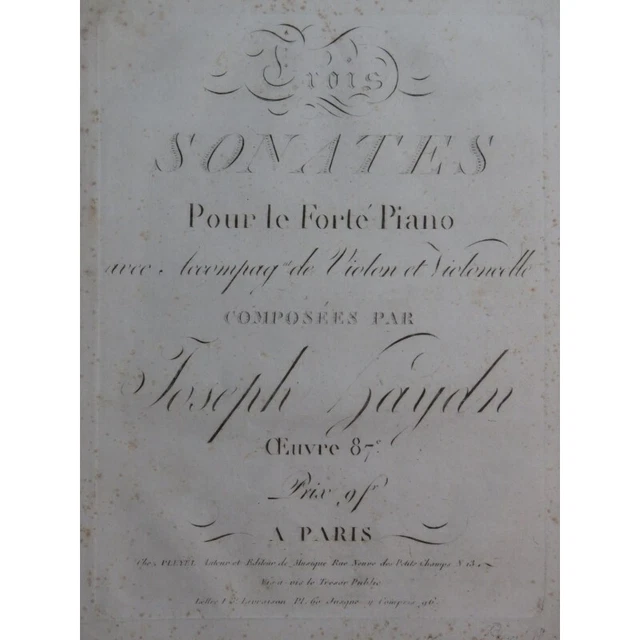 HAYDN Joseph Trois Sonates Trio op 87 Piano Violon Violoncelle ca1805