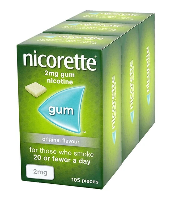 3 x Nicorette niedrige Stärke 2 mg Originalgeschmack (315 Stück) - Verwendbar bis 03/2025