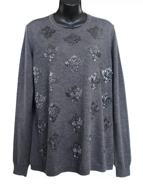 Lela Rose Beaded Embellished Sweater Women's  Gray Size L