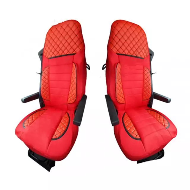 2x Rojo Deluxe Cuero Eco Fundas de Asiento Con Ante para Scania R/G 2005-2012