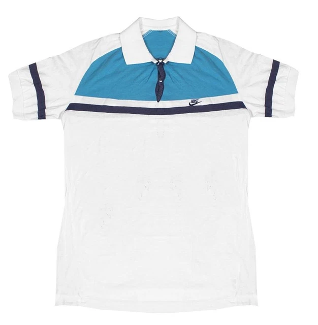 UNSIGNED MATCH USED John McEnroe White and Blue Nike Tennis Shirt Autograph