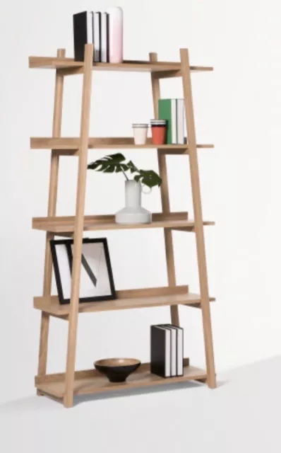 Stylish ladder or A-frame style bookcase, solid pine & oak veneer