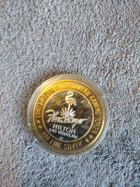 Flamingo  Hilton Ten Dollar Casino Gaming Token Coin .999 Fine Silver