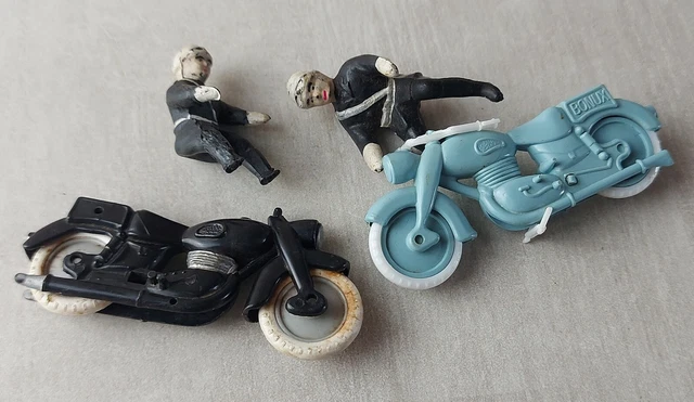 Lot de 2 motards avec moto, en plastique, Cofalu / Minialuxe / Bonux