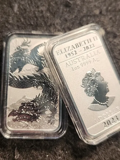 2023 1 Oz Silver Dragon Minted Bar In Capsules. 99.99 % FINE SILVER.