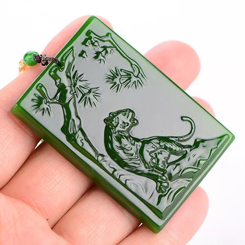 Green tiger Natural Jasper Pendant Hand Carving Jewelry Necklace  jade statue