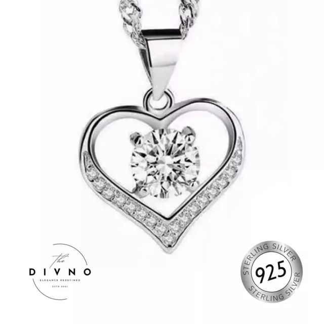 Damen Halskette Herz Anhänger Zirkonia 925 Sterling Silber Geschenk Liebe D04