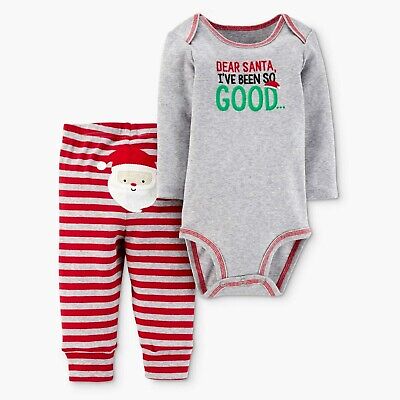 NWT Just One You by Carter's Unisex Gray/Red Dear Santa Bodysuit & Pants NB & 3M