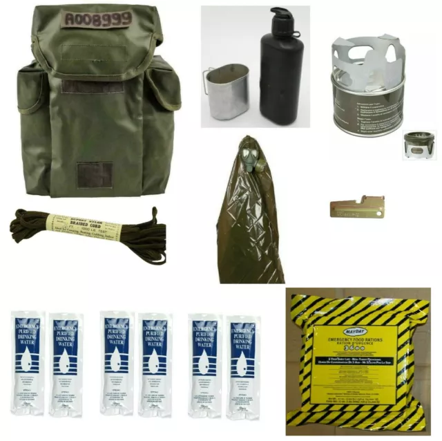 MILITARY EMERGENCY SURVIVAL Kit Bag Food Water Fire CanteenFuelRope