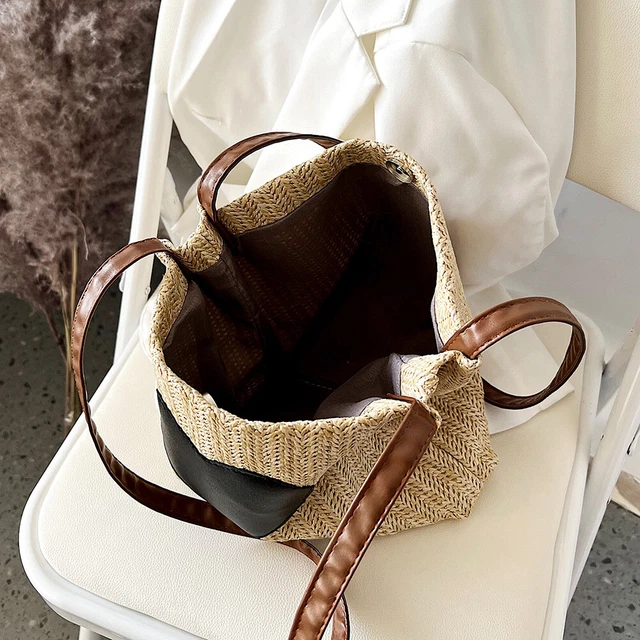 Summer Love Straw Woven Handbags Women Knitted Bucket Shoulder Bag (Camel) 8