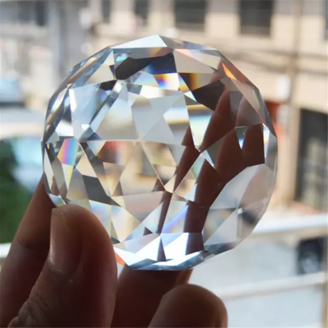 Feng Shui Clear Cut Crystal Sphere Faceted Gazing Ball Prisms Suncatcher Decor