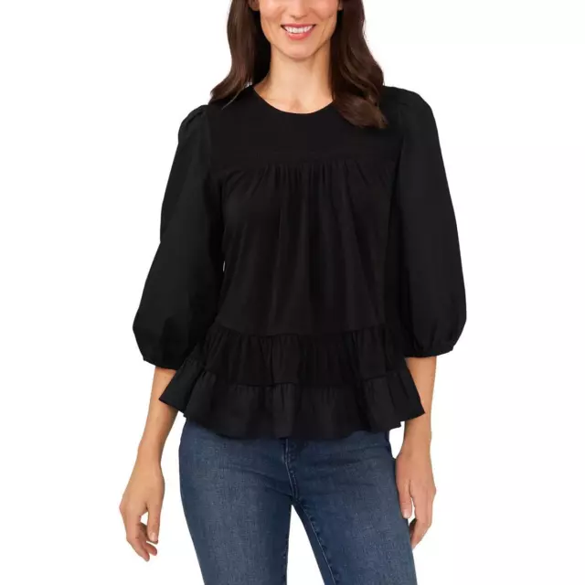 CeCe Womens Black Ruffled Work Wear Shirt Pullover Top Blouse S BHFO 4014