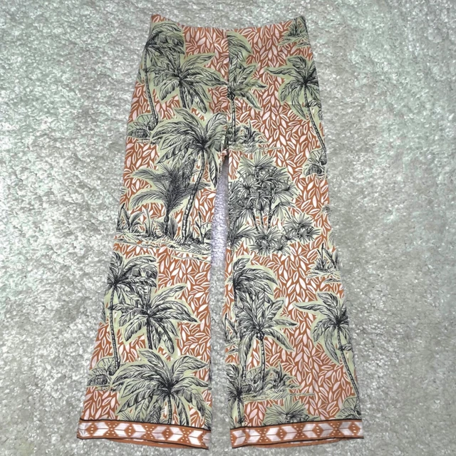 Rachael Zoe Tropical Palm Tree Print Wide Leg Pant Womens Large NEW