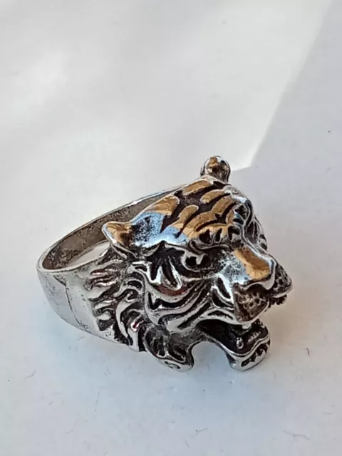 Ring Ancient Roman Lion Rare Head Extremely Sterling Vintage Intaglio Silver Bro